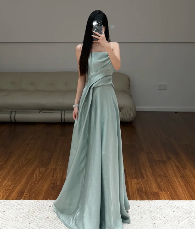 A-Line Satin Prom Party Dress Evening Dress Graduation Dress - FashionDia
