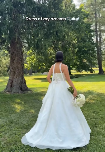 Simple Ball Gown Spaghetti Straps White Satin Long Wedding Dress - View 5 | FashionDia