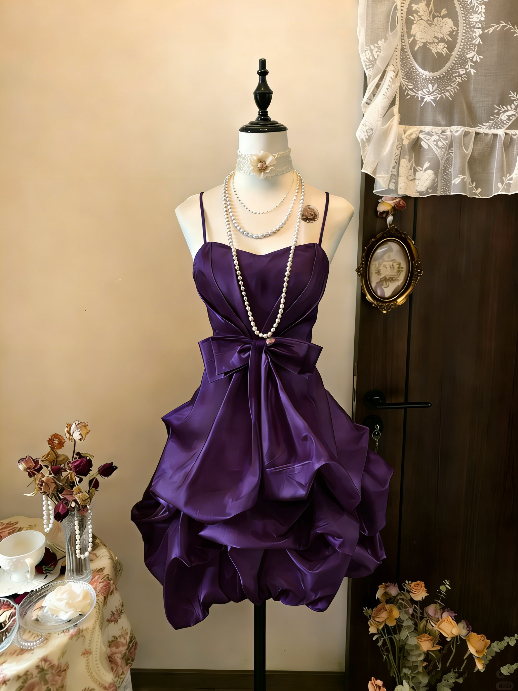 Vintage Yellow Spaghetti Straps Satin Pleated Short Prom Dress Formal Graduation Homecoming Dress D496