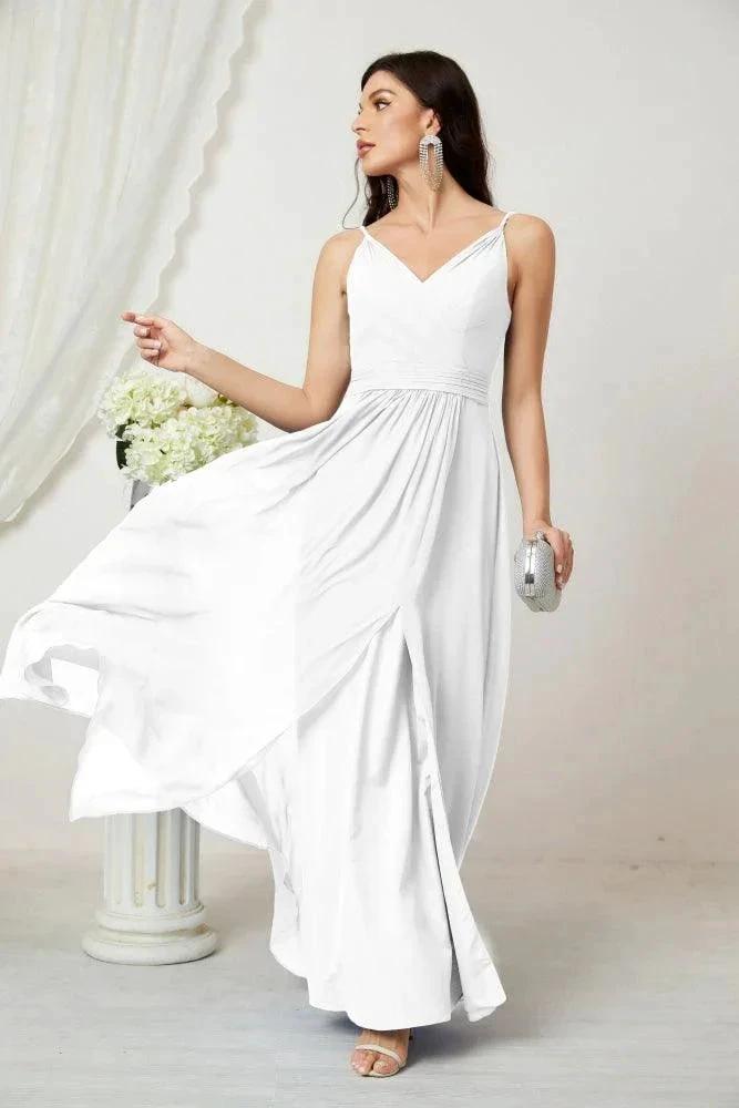 Numbersea Chiffon V-Neck Bridesmaid Dress Spaghetti Strap Long Formal Party Prom Gowns with Slit 28010 by numbersea