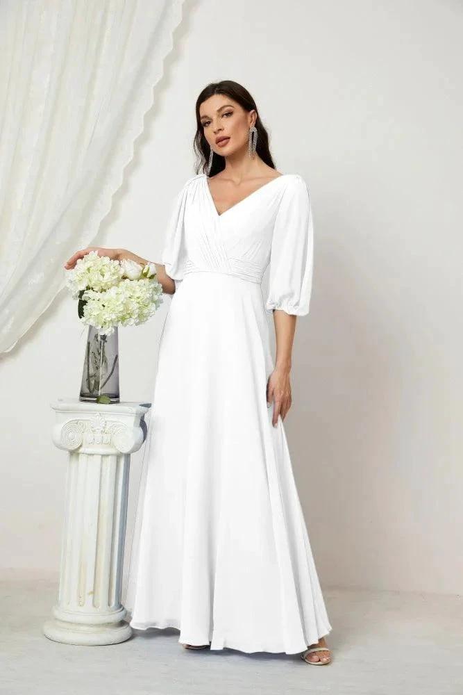 Numbersea Formal Prom Gown Women V-Neck Chiffon Bridesmaid Dresses Long Bishop Sleeve Party Dress 2807 by numbersea