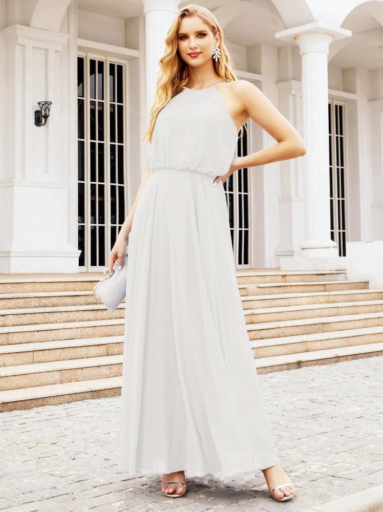 Numbersea Halter Long Bridesmaid Dresses Formal A line Juniors Dress 28029 by numbersea