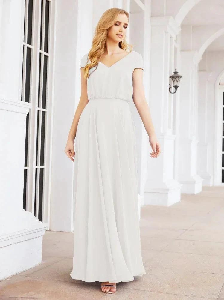 Numbersea V-Neck Bridesmaid Dresses Long Cap Sleeves Prom Evening Formal Gowns 28071 by numbersea