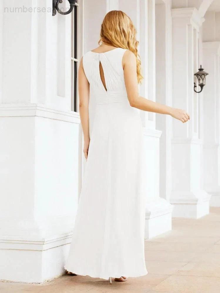 Formal Prom Gown Elegant V-Neck Sleeveless Bridesmaid Dresses for Wedding Party 28037 (ZD17021)