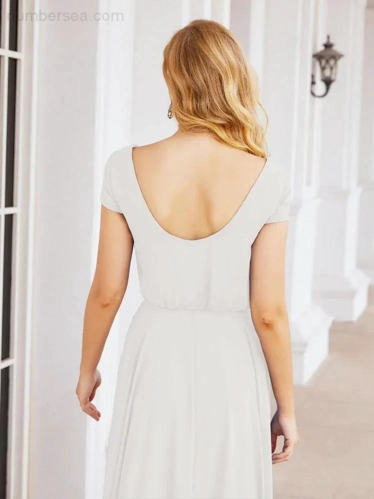 ZapDress V-Neck Bridesmaid Dresses Long Cap Sleeves Prom Evening Formal Gowns 28071 (ZD17047)