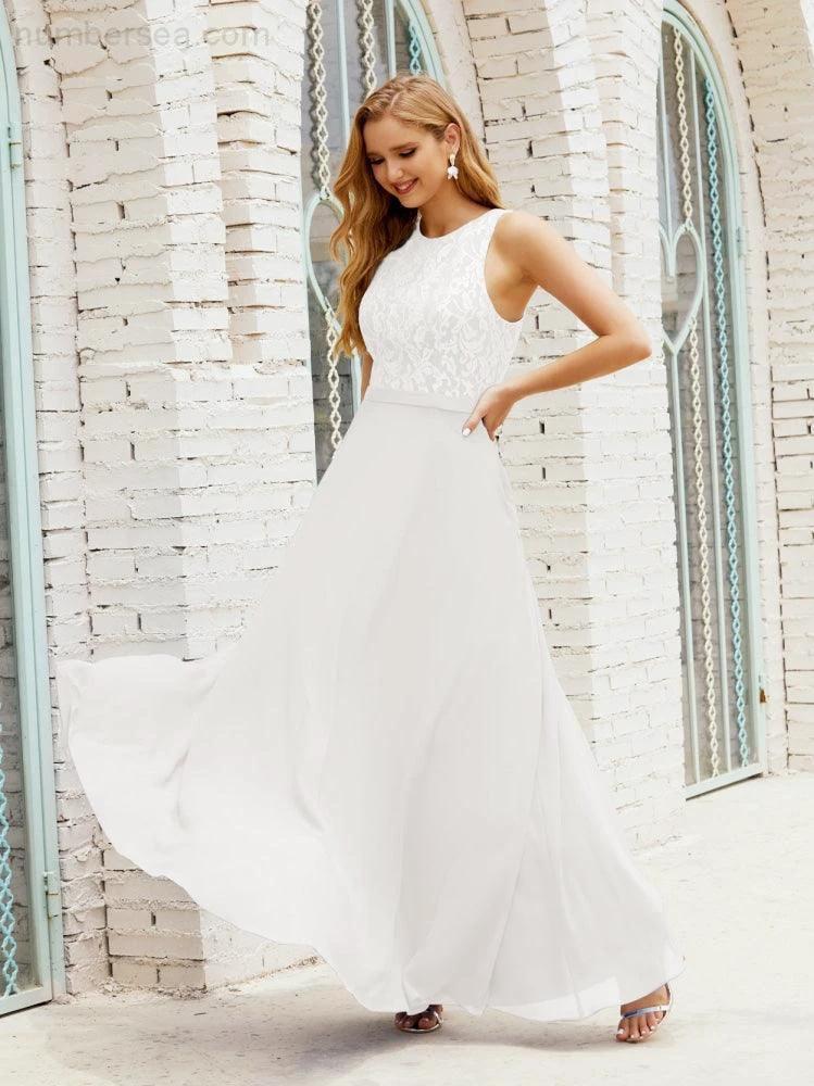 Lace Bridesmaid Dress Floor Length Evening Gowns with Pockets 28017 (ZD16964)