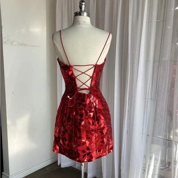 Gorgeous Red Sequin Sheath Cocktail Dress Formal Graduation Homecoming Dress