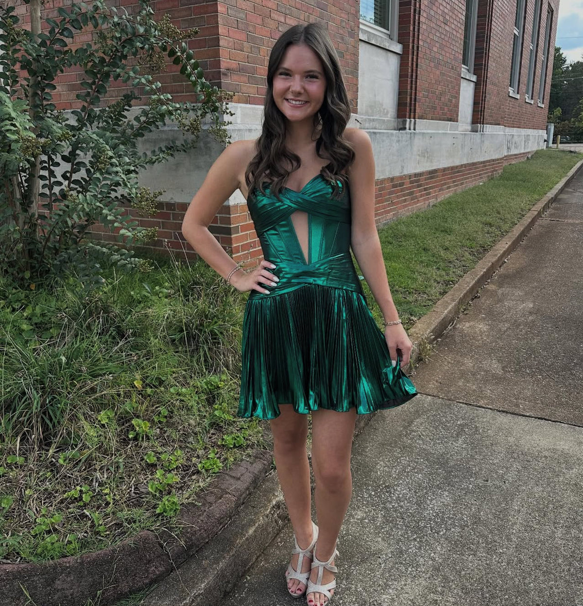 A-Line Pleated Green Homecoming Dress Short Prom Dress