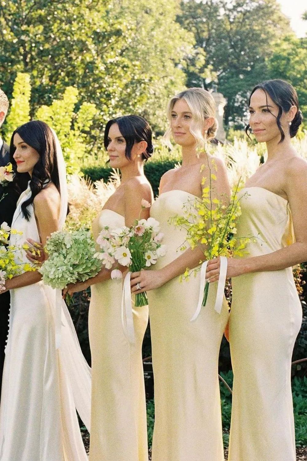 Elegant Sheath Strapless Yellow Long Bridesmaid Dress - FashionDia