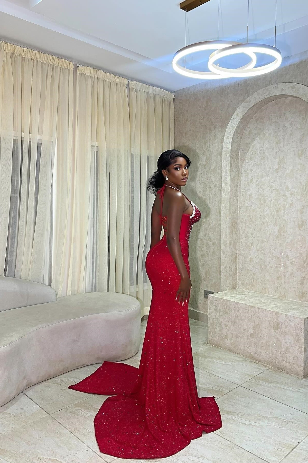 Hot Mermaid Spaghetti Straps Red Long Party Dress with Beading