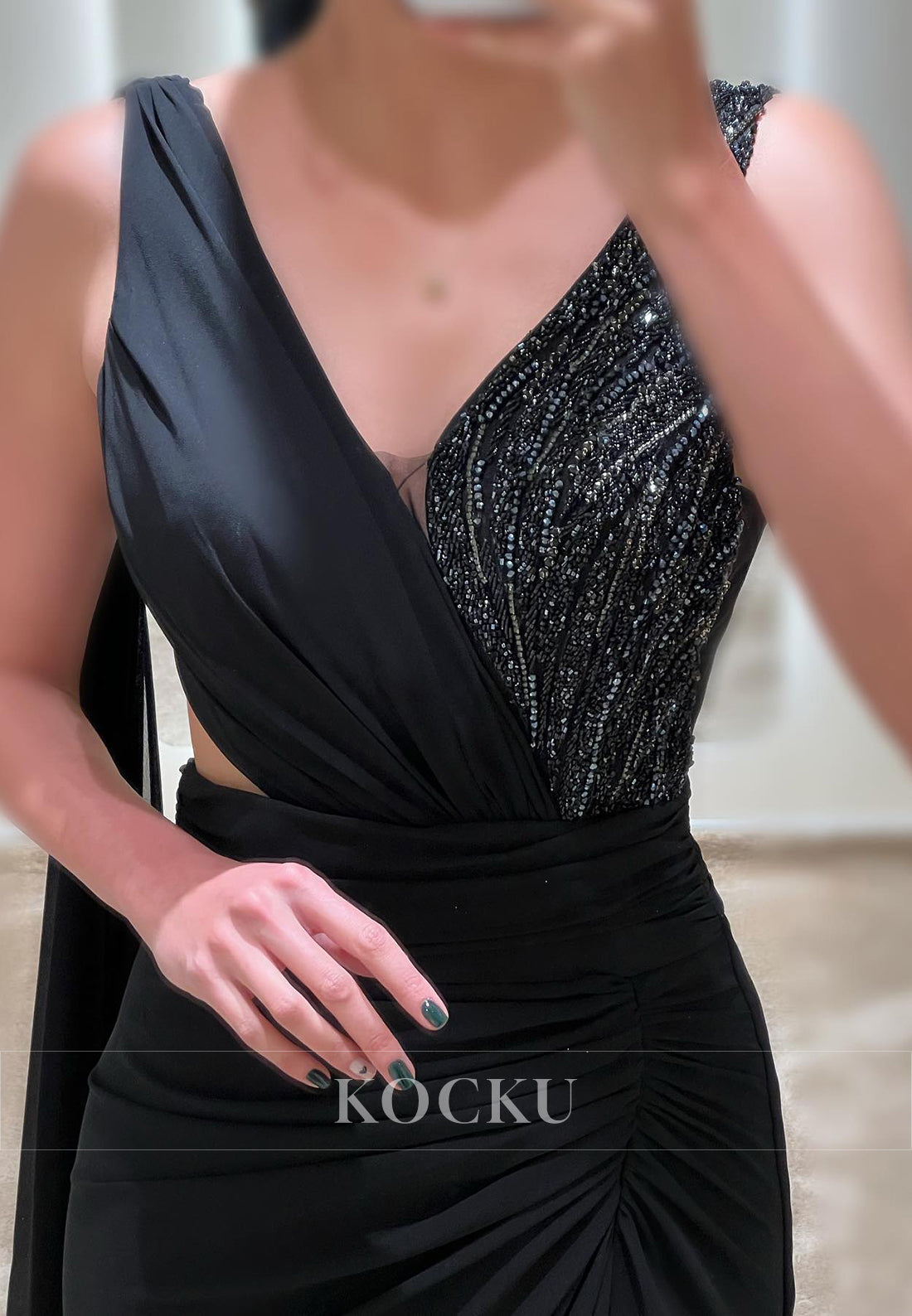 L3082 - Elegant & Simple V-Neck Sleeveless Split Evening Party Prom Dress With Sequined