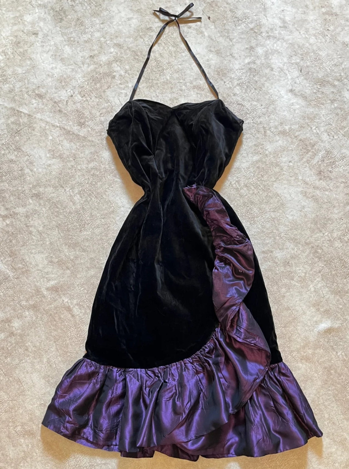 Halter Black Prom Dress With Purple Ruffle J8539