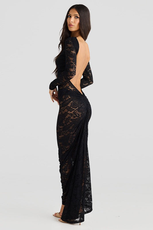 Lace Backless Long Sleeve Lace Dress - View 5 | VelvetHem