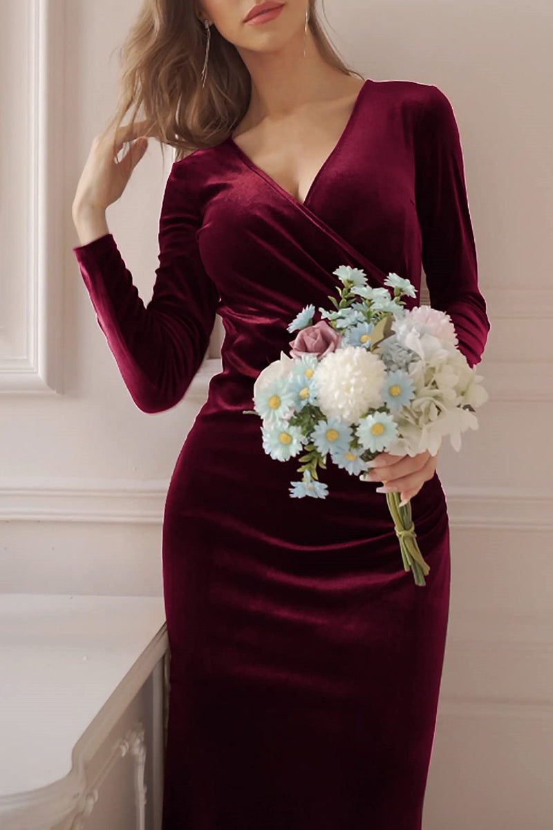 Sweet Elegant Solid V Neck Evening Dress Dresses(4 Colors) - View 11 | VelvetHem