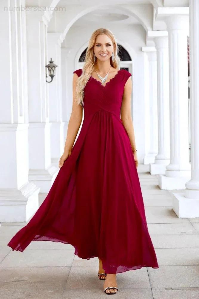 Ladies Chiffon V Neck Sleeveless Floor Length Bridesmaid Evening Dress Wedding Party Evening Dress 28126 (ZD16989)