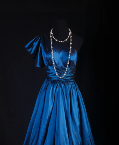 One Shoulder Royal Blue Long Prom Dress Satin Evening Dress J8664