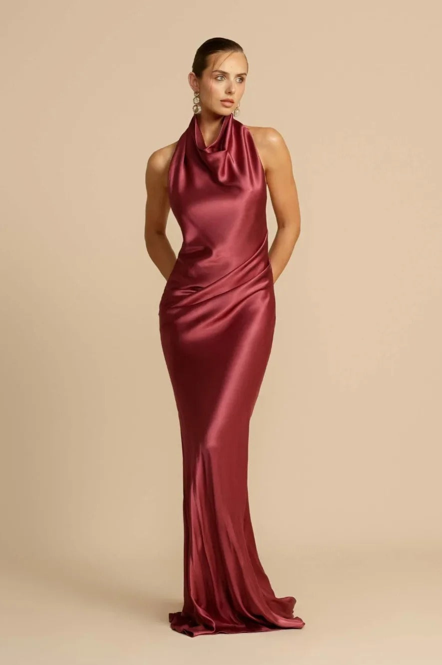 Satin Halter Neck Maxi Dress - View 8 | FashionDia