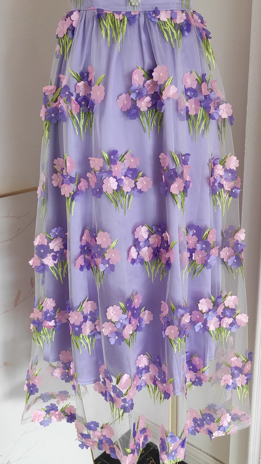 Cute A-Line Straps Sleeveless Lilac Floral Party Dress Short Birthday Outfits - View 3 | FashionDia