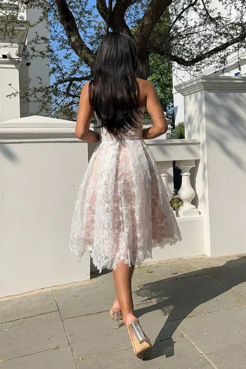 Charming A-Line Sweetheart Lilac Tulle Tea-Length Party Dress with Appliques - View 4 | FashionDia