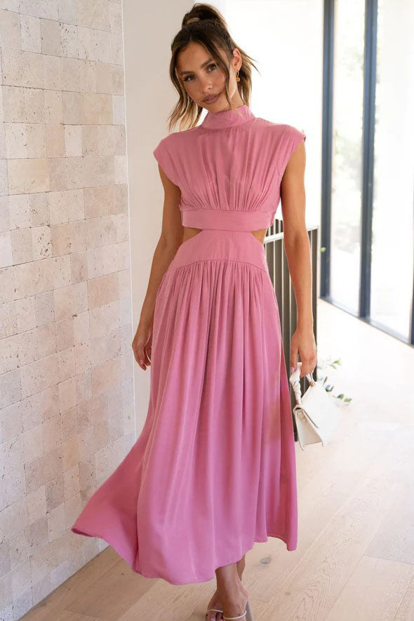 Effortless Rafaela Holiday Midi Dress with Cut Out Waist and Pockets Chic Silhouette Collection