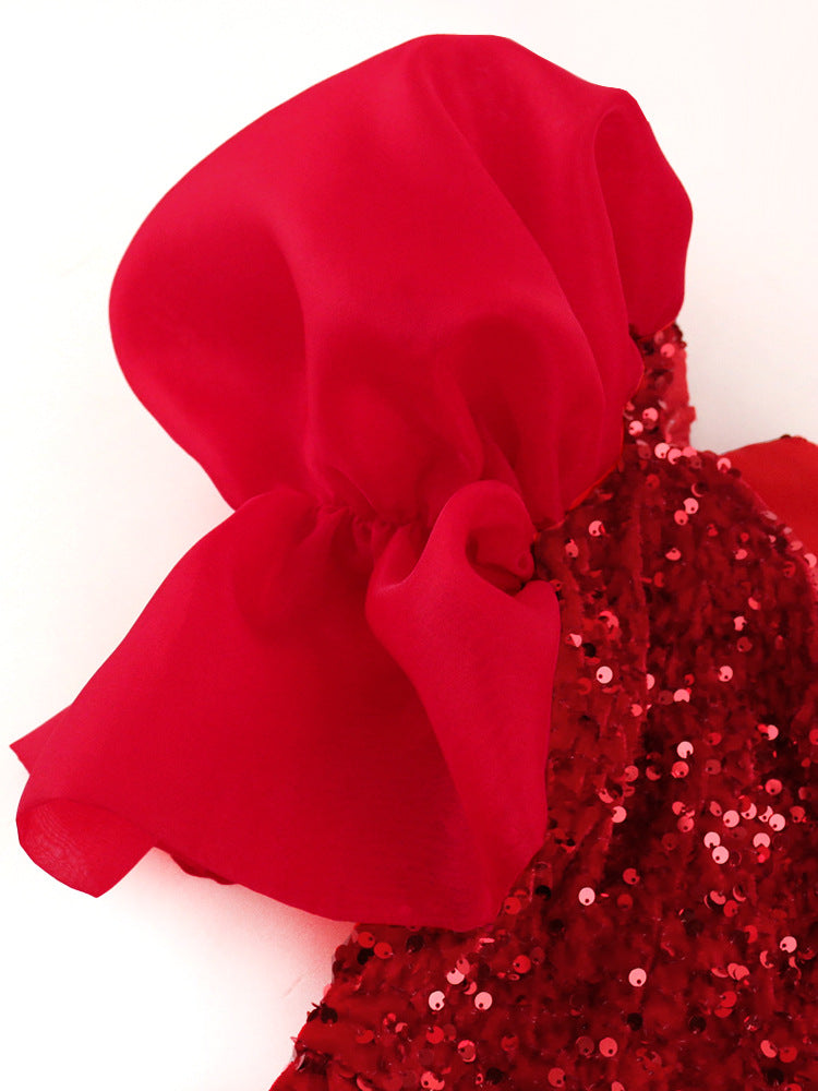 Sexy Ruffles V-neck Elegant Sequ High-End Maxi Dress Ladies Banquet Evening Dress Women Party Dre - View 5 | VelvetHem
