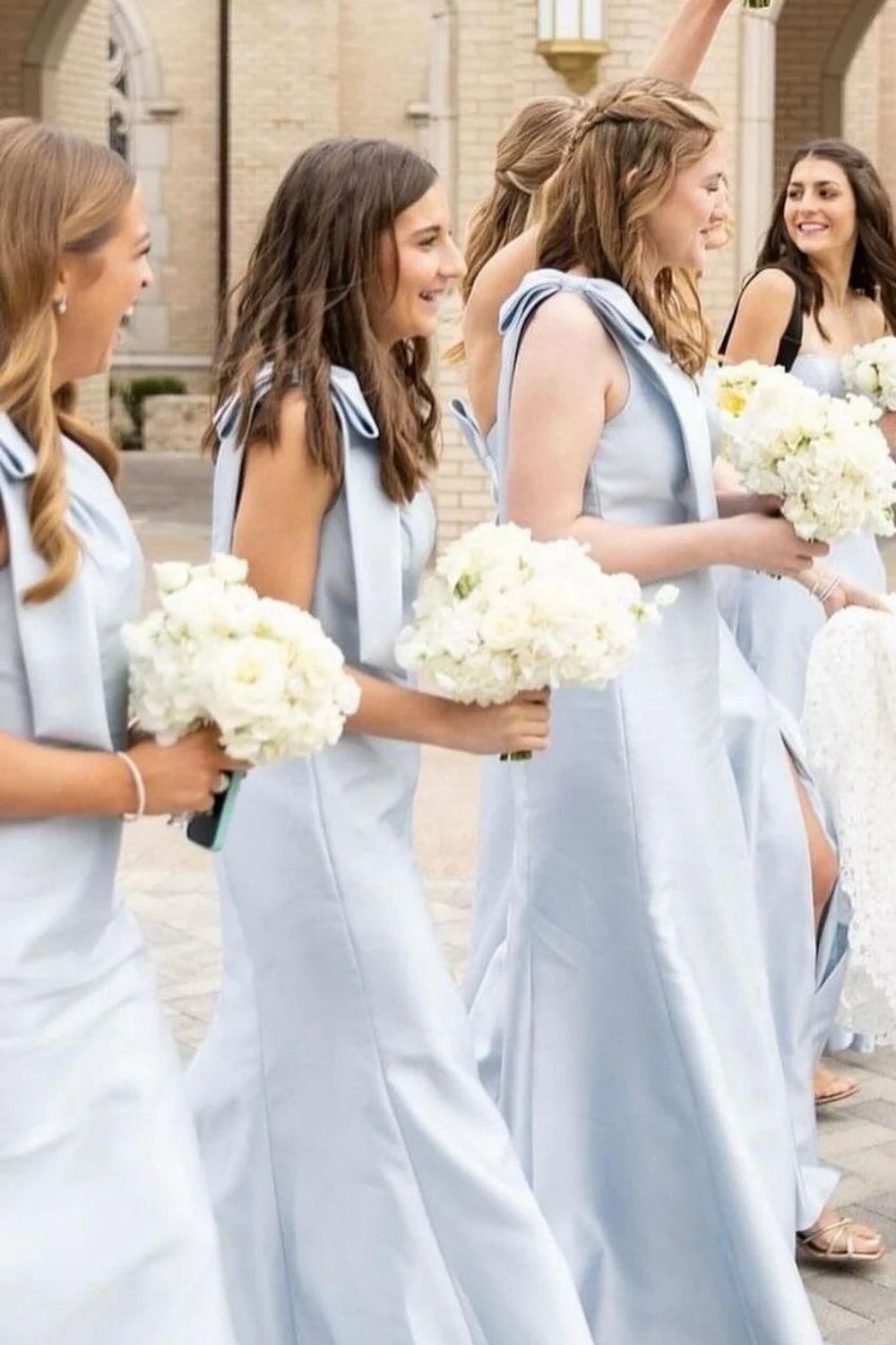 Elegant A Line One Shoulder Pink Long Bridesmaid Dress with Bowknot