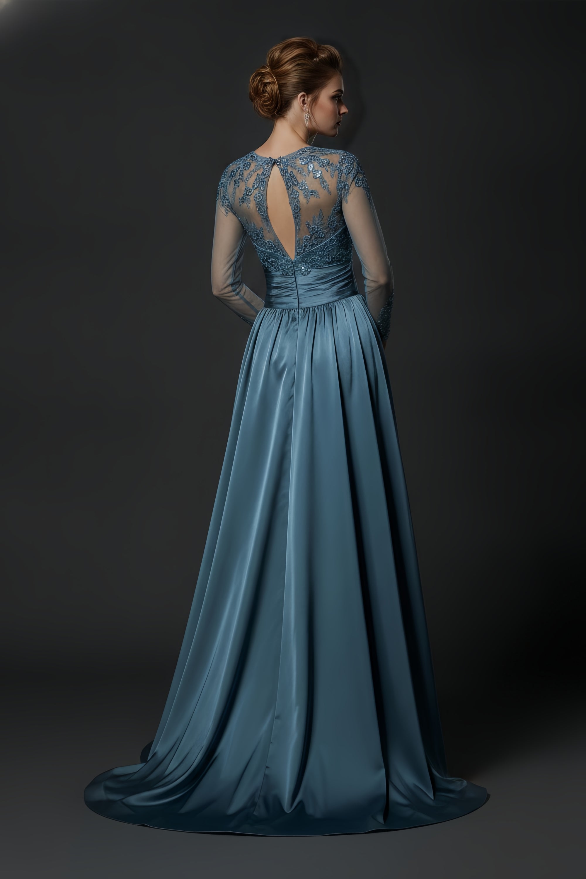 Elegant Lace Illusion Long Sleeve Mermaid Evening Gown with Train