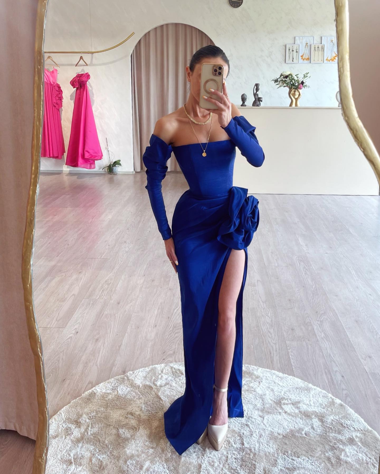 Fashion Saudi Arabia Prom Dresses Off The Shoulder Mermaid 3D Flower Side Slit Formal Evening Dresses Women Party Gown