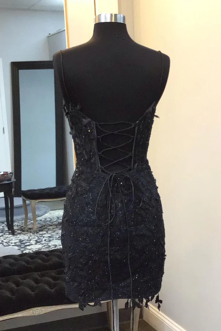 Sparkly Black Lace Tight Short Homecoming Dress Short Evening Dress J8384