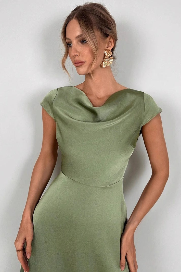 Silk-Like Satin Slit Maxi Silk Dress - VelvetHem