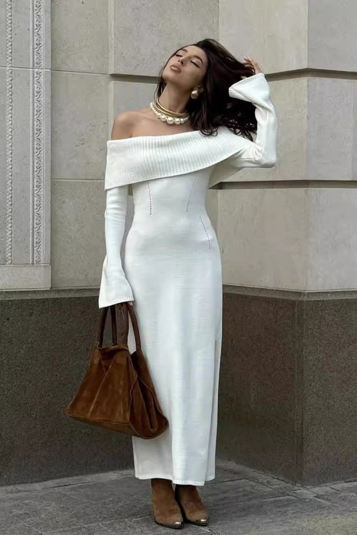Collared Off-Shoulder Knit Sweater Dress - View 4 | VelvetHem