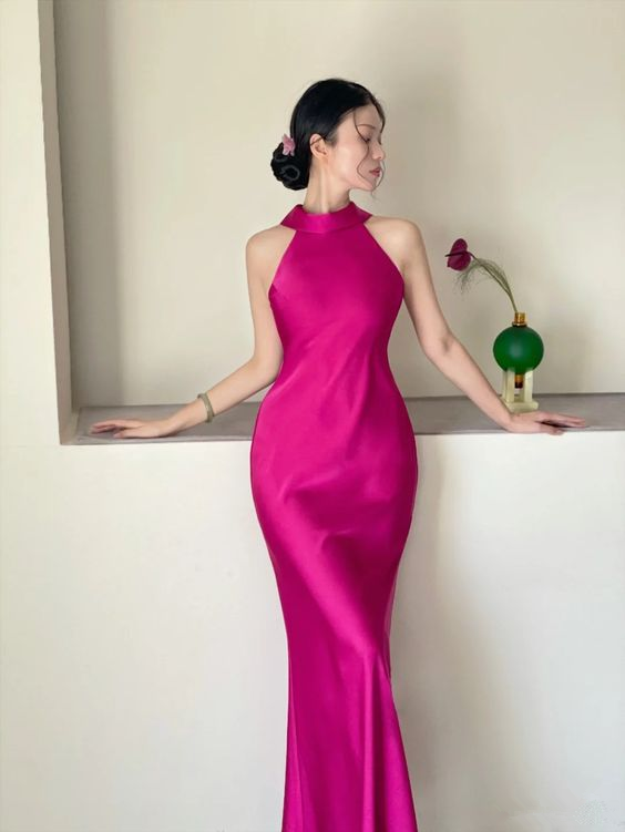 Simple Pure Color Sleeveless Long Evening Dress
