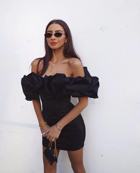 Ruffle Off-the-Shoulder Club Dress Sexy Bodycon Black Summer Dress Elegant Party Dress - View 3 | FashionDia