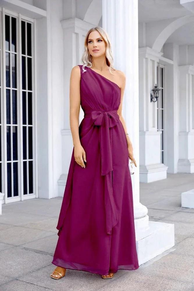 Ladies Chiffon One Shoulder Bridesmaid Evening Dress Wedding Party Evening Dress 28133 by numbersea