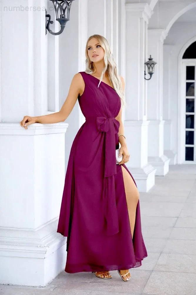 Ladies Chiffon One Shoulder Bridesmaid Evening Dress Wedding Party Evening Dress 28133 (ZD17003)