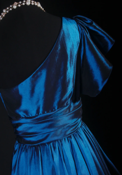 One Shoulder Royal Blue Long Prom Dress Satin Evening Dress J8664