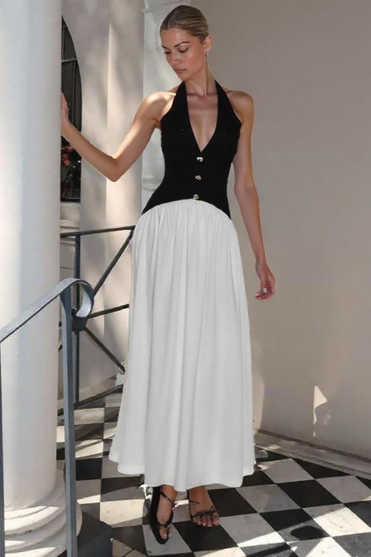 Color-Block Button Detail Party Dress - View 4 | VelvetHem
