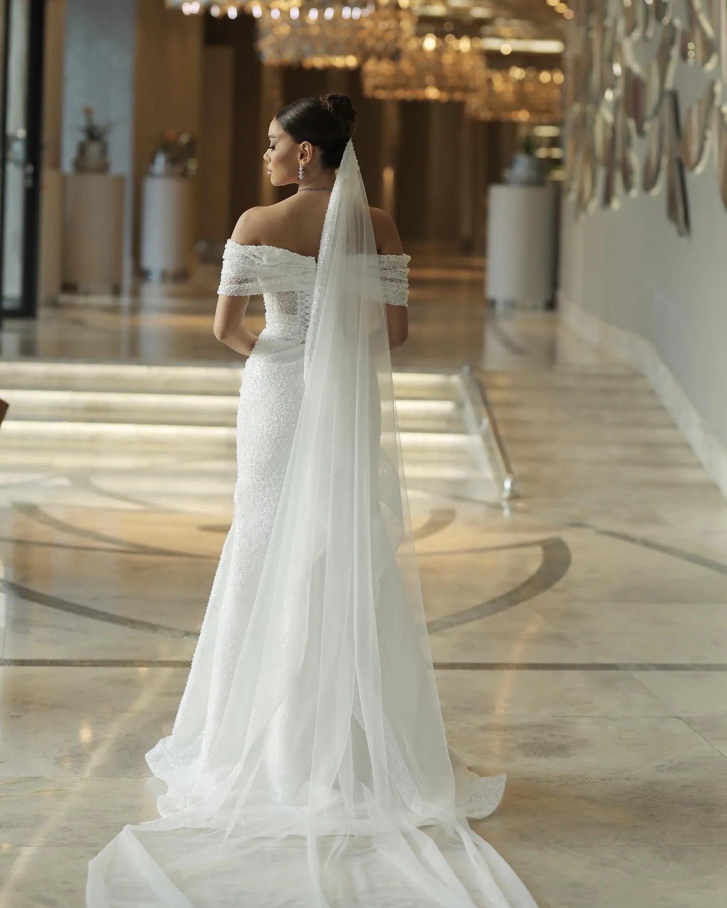 Elegant Mermaid Wedding Dresses Off The Shoulder Sequines Bridal Dress Boho Beach Wedding Prom Ball Gowns Customized