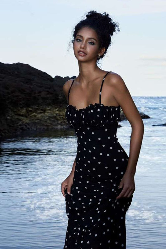 Elegant Polka Dot Slip Party Dress - View 2 | VelvetHem