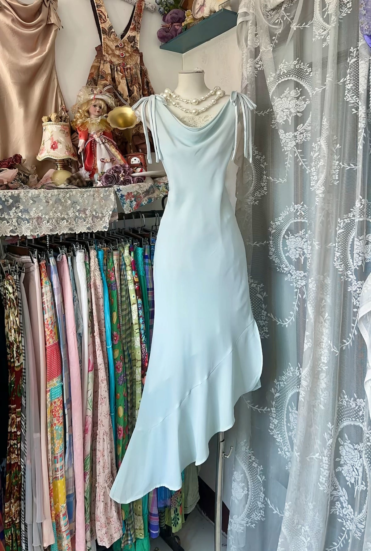 Blue Mermaid Chiffon Ruffle Prom Dress J8525