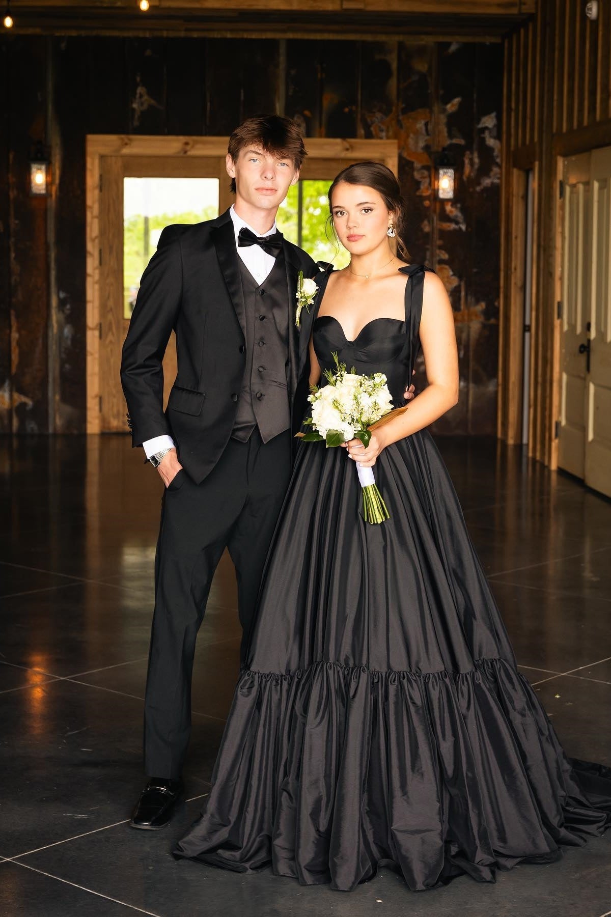 Cute Black A-Line Satin Tie Straps Long Prom Dress - FashionDia