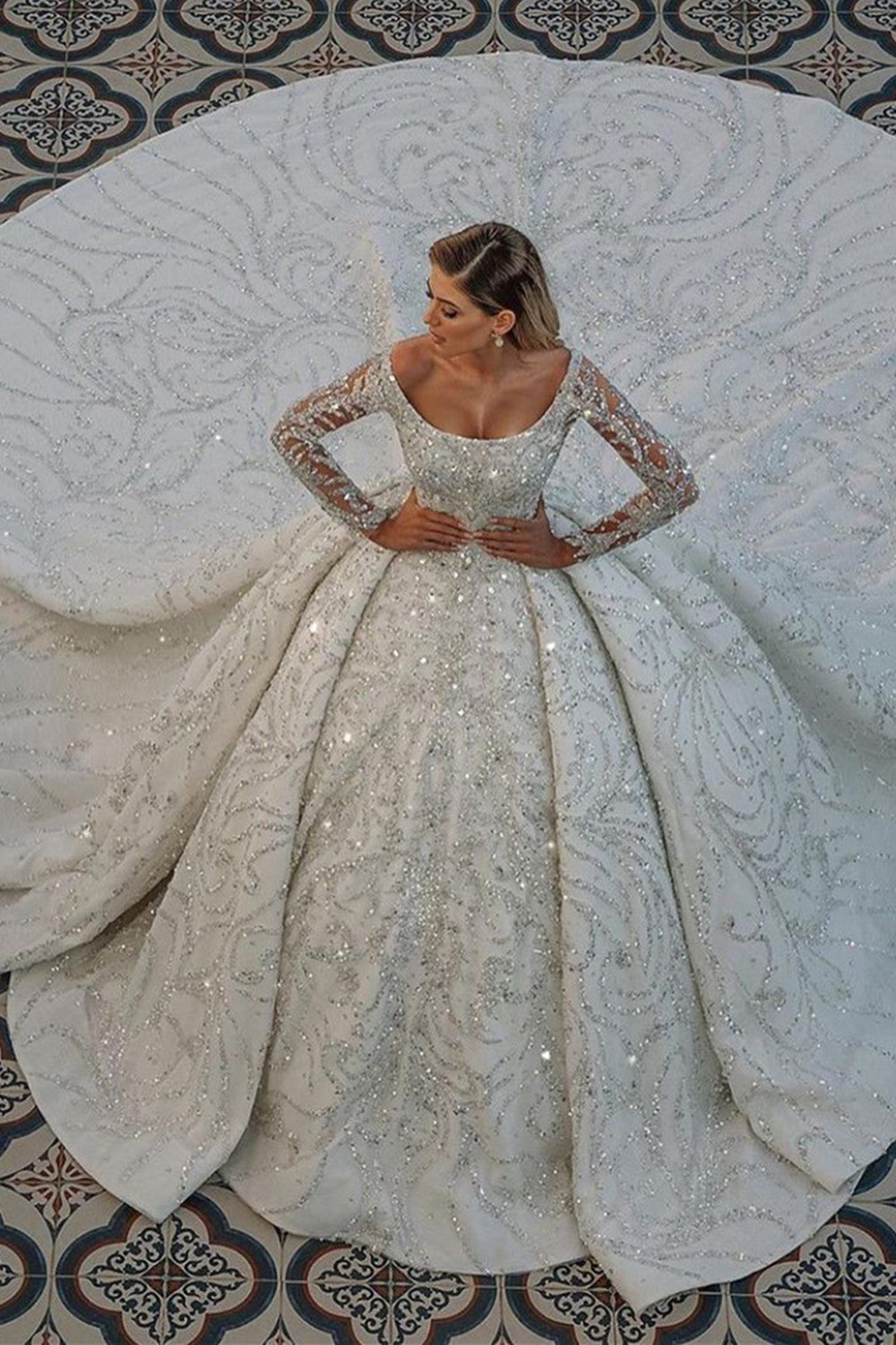 Bmbridal Long Sleeve Ball Gown Wedding Dress With Beads (ZD17404)