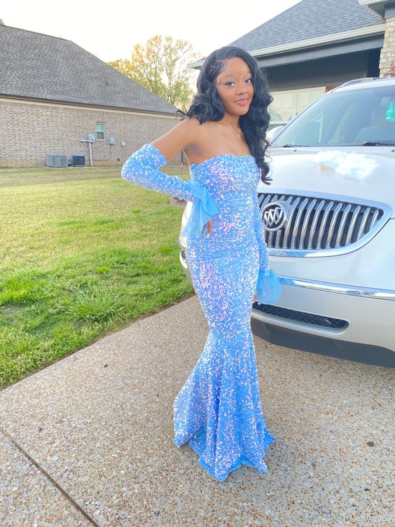 2023 Mermaid Long Blue Prom Dresses Party Dress