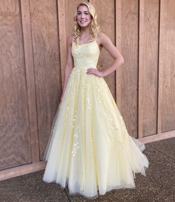 Yellow Lace Prom Dresses, Formal Ball Dress, Evening Dress, Dance Dresses, School Party Gown - View 2 | FashionDia