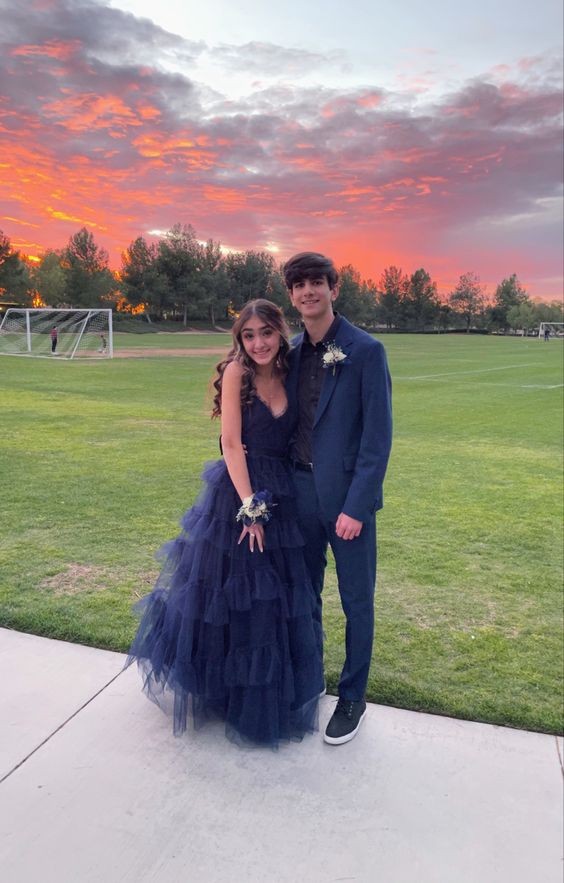 Navy blue prom dress Evening Gown Long Prom Dresses