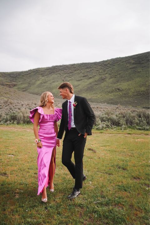 Modest Square Neckline Pink Long Prom Dresses Evening Gown - FashionDia