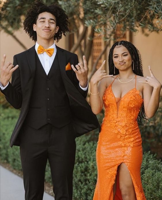 Orange prom dress Evening Gown Long Prom Dresses