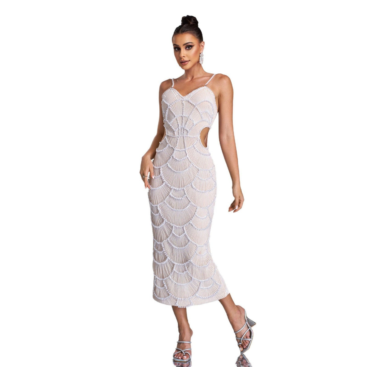 V-Neck Cutout Sequin Beaded Gown - Glamorous Evening Dress - View 5 | VelvetHem