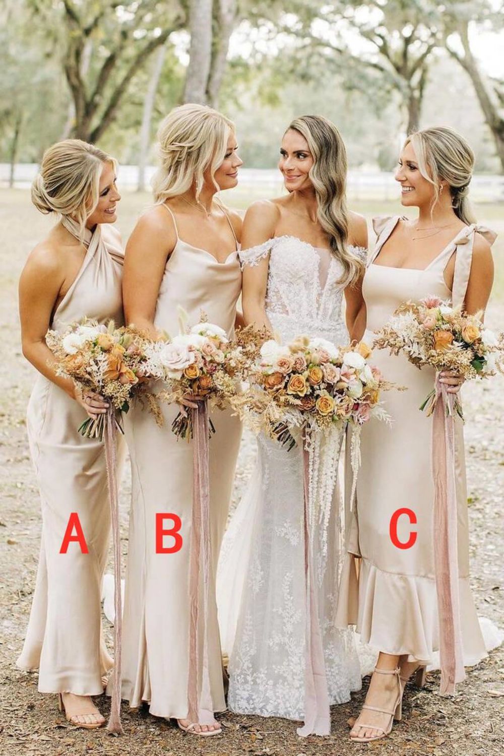 Simple Halter Neck/Spaghetti Straps/ Champagne Long Bridesmaid Dress