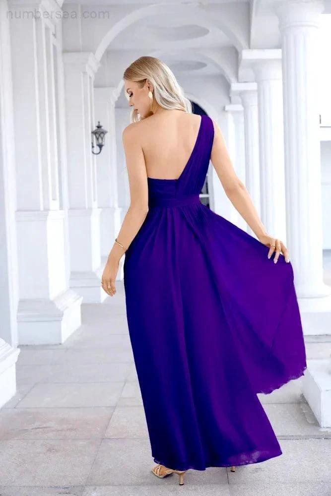 Ladies Chiffon One Shoulder Bridesmaid Evening Dress Wedding Party Evening Dress 28133 (ZD17003)